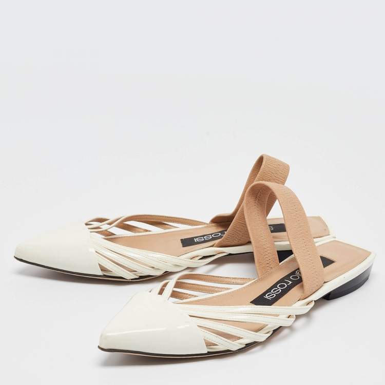 Pre Owned Sergio Rossi White Patent Leather Slingback Flats Size 36.5