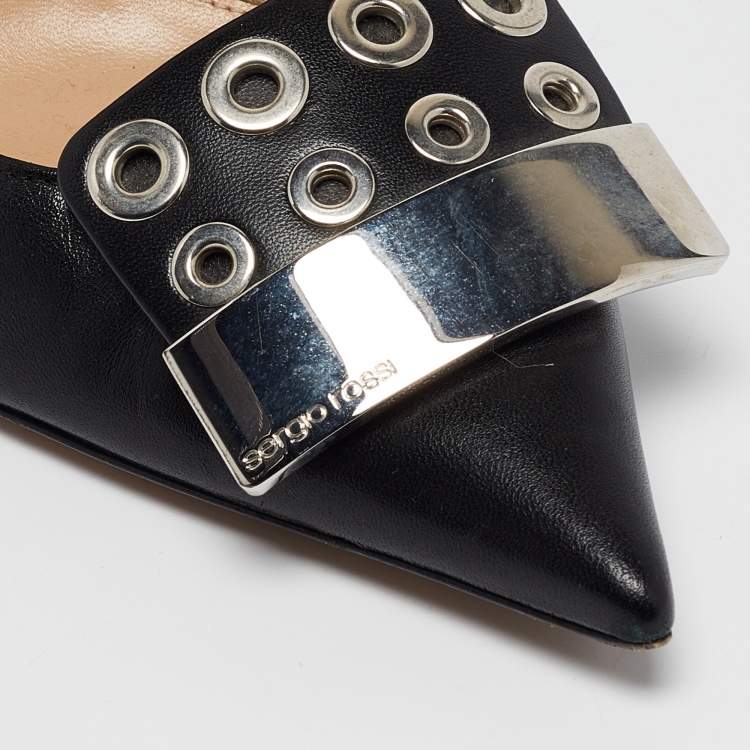 Pre Owned Sergio Rossi Black Leather Eyelet Detail Pumps Size 37.5