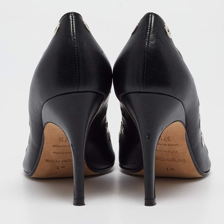 Pre Owned Sergio Rossi Black Leather Eyelet Detail Pumps Size 37.5