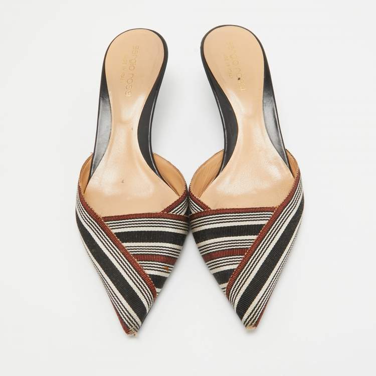 Pre Owned Sergio Rossi Multicolor Canvas Pointed Mules Size 36