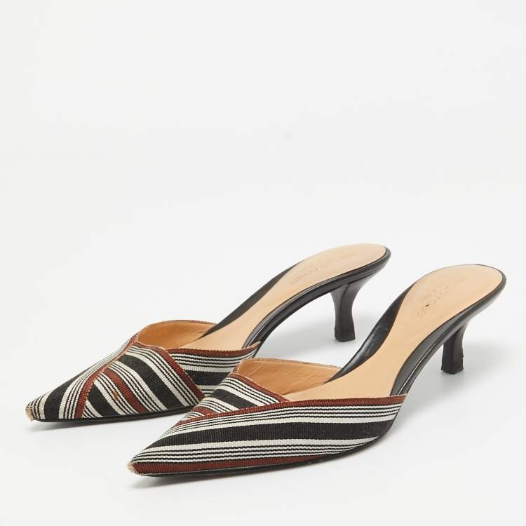 Pre Owned Sergio Rossi Multicolor Canvas Pointed Mules Size 36