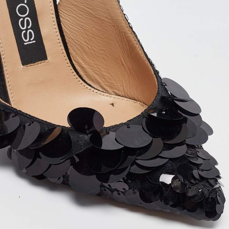 Pre Owned Sergio Rossi Black Satin and Sequin Slingback Pumps Size 36