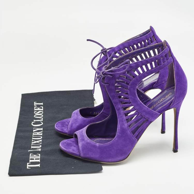 Pre Owned Sergio Rossi Purple Suede Lace Up Sandals Size 39.5