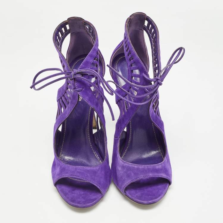 Pre Owned Sergio Rossi Purple Suede Lace Up Sandals Size 39.5