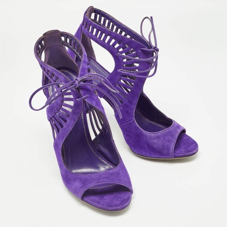 Pre Owned Sergio Rossi Purple Suede Lace Up Sandals Size 39.5