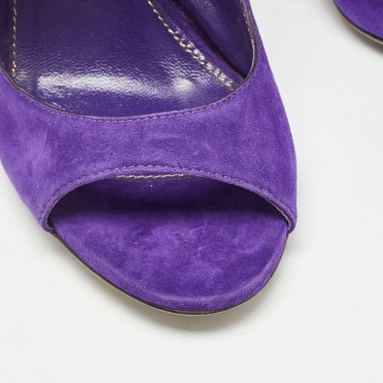 Pre Owned Sergio Rossi Purple Suede Lace Up Sandals Size 39.5