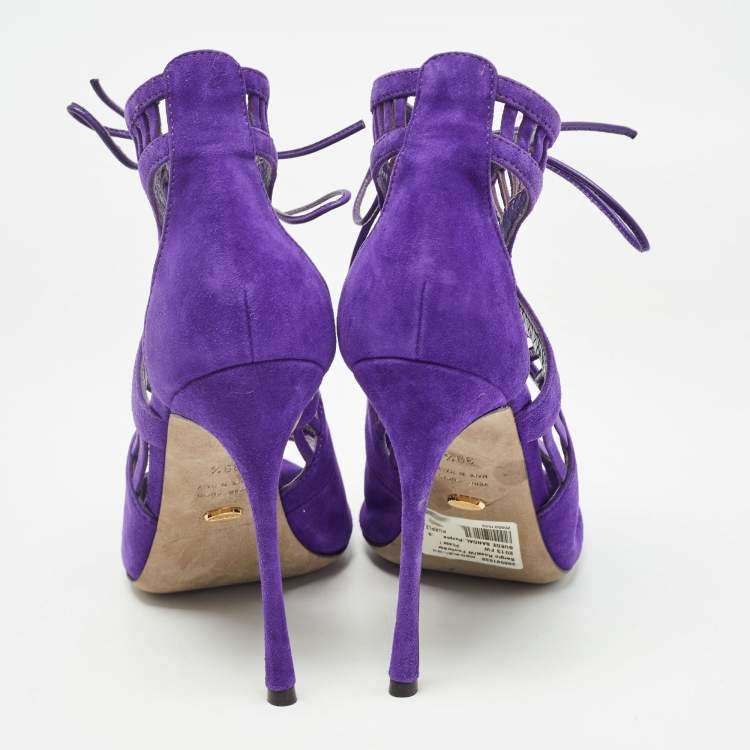 Pre Owned Sergio Rossi Purple Suede Lace Up Sandals Size 39.5