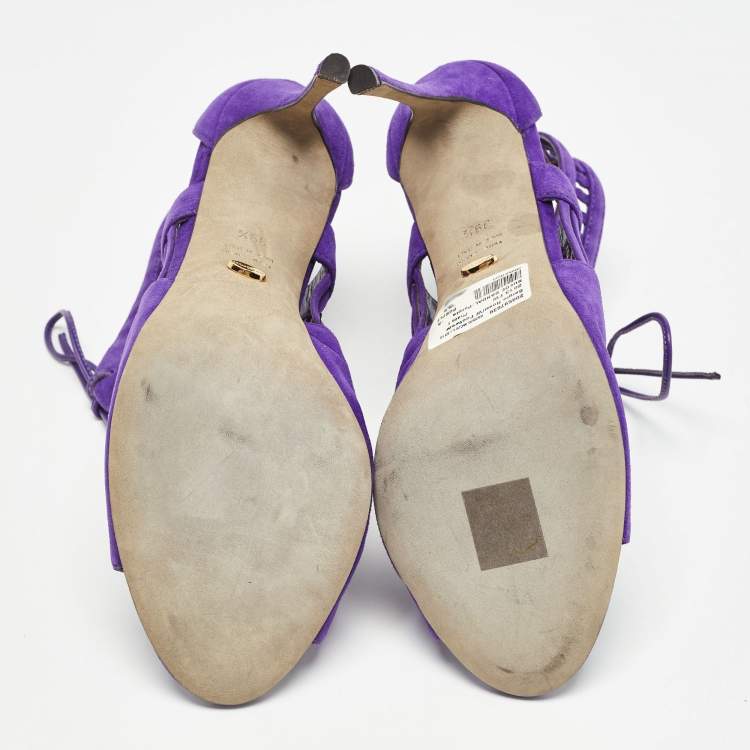 Pre Owned Sergio Rossi Purple Suede Lace Up Sandals Size 39.5
