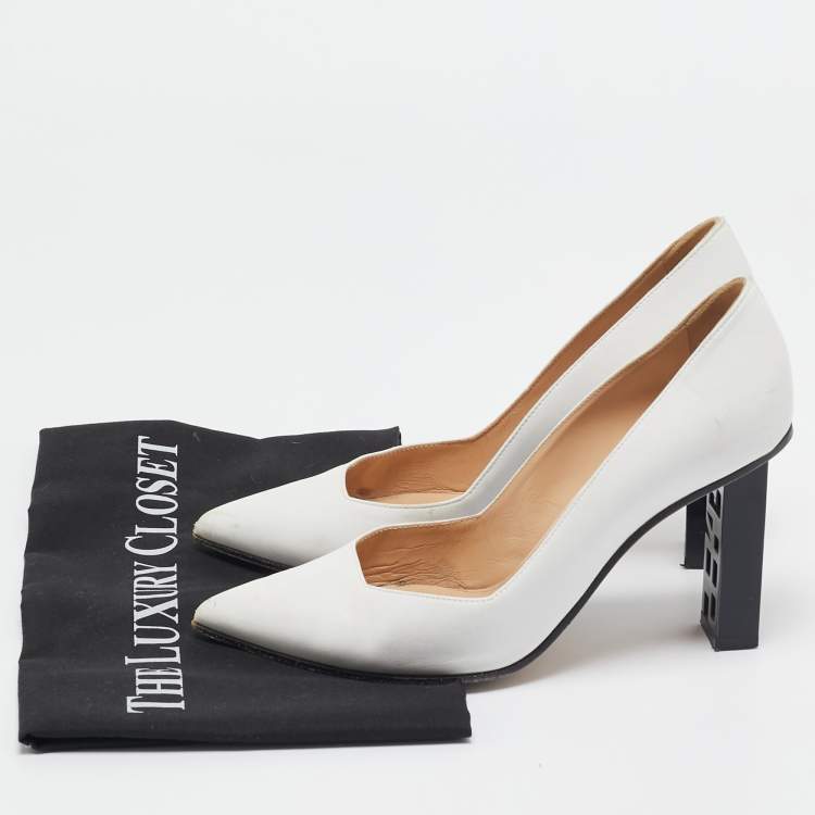 Pre Owned Sergio Rossi White Leather Logo Heel Pumps Size 36.5