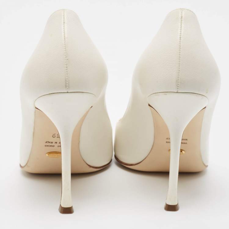 Pre Owned Sergio Rossi White Leather Pointed Toe Pumps Size 39