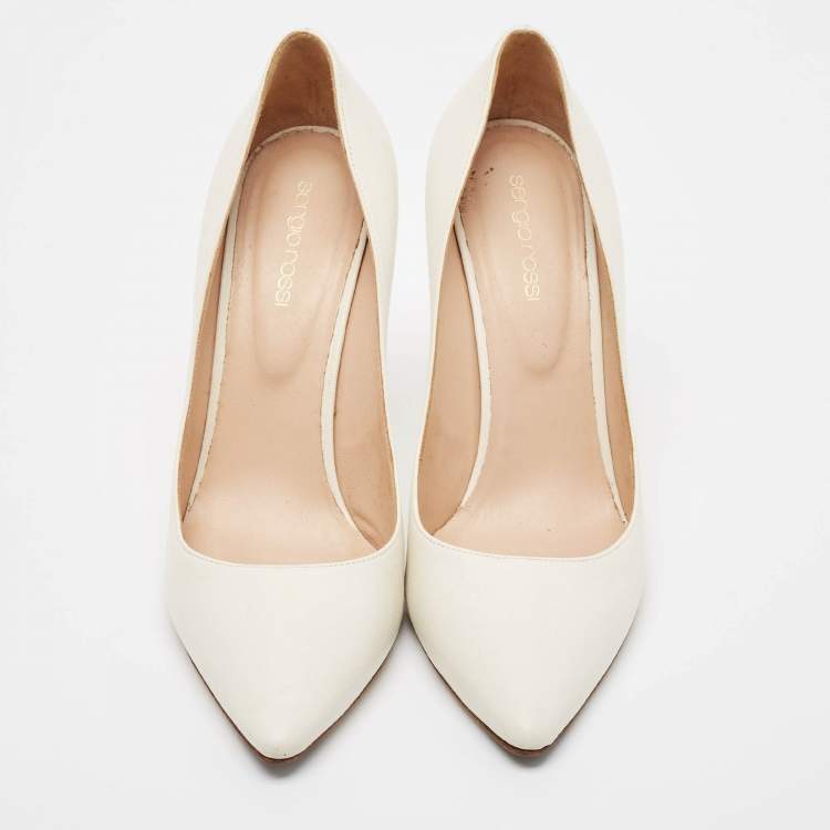 Pre Owned Sergio Rossi White Leather Pointed Toe Pumps Size 39