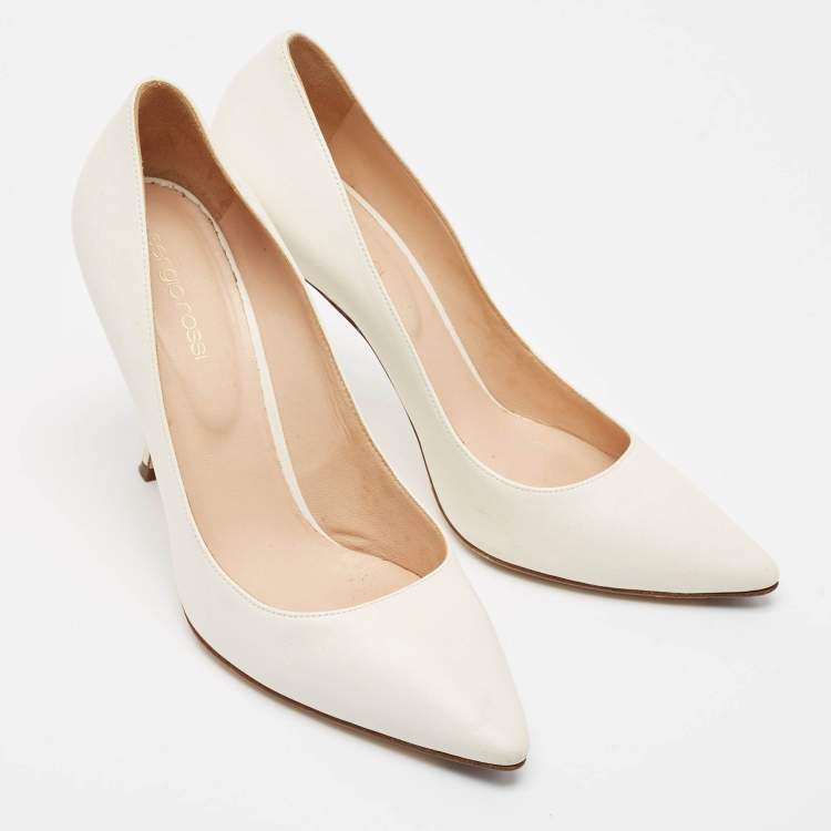 Pre Owned Sergio Rossi White Leather Pointed Toe Pumps Size 39