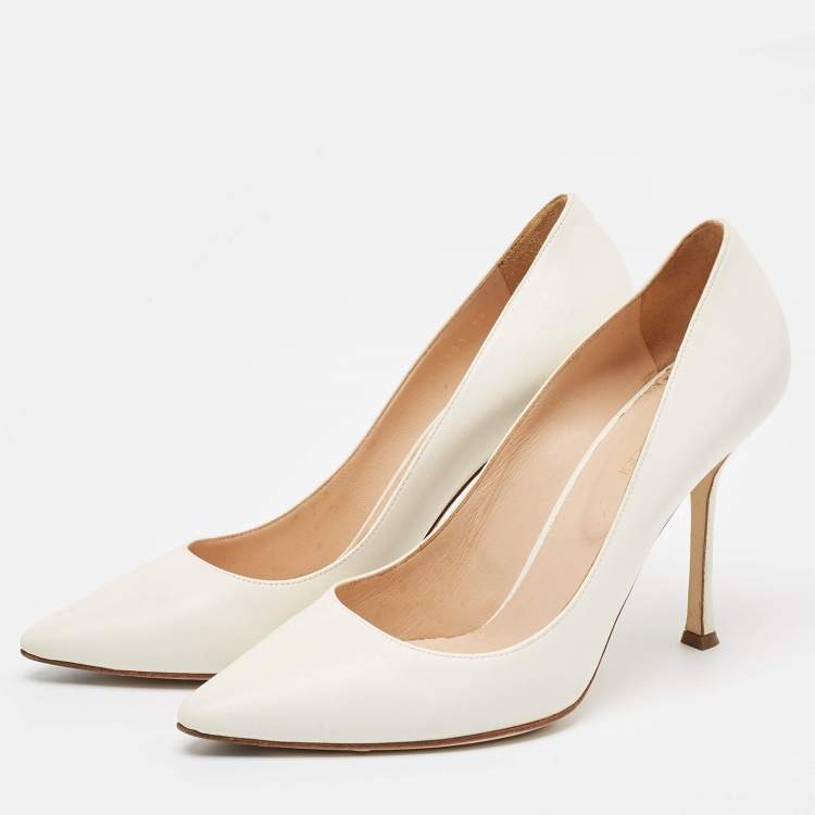 Pre Owned Sergio Rossi White Leather Pointed Toe Pumps Size 39
