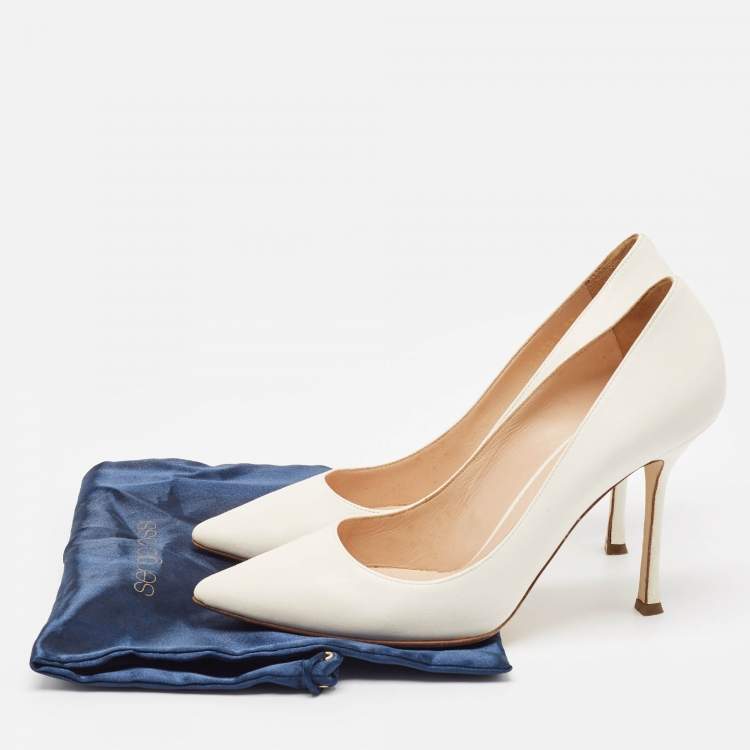 Pre Owned Sergio Rossi White Leather Pointed Toe Pumps Size 39