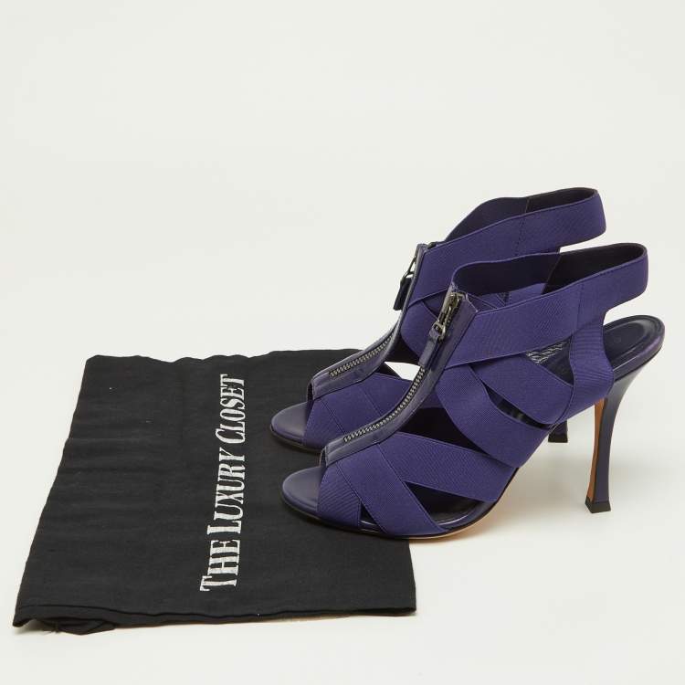Pre Owned Sergio Rossi Purple Elastic and Leather Strappy Slingback Sandals Size 38