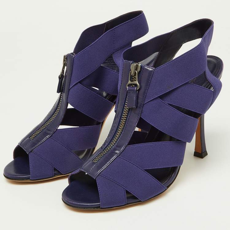 Pre Owned Sergio Rossi Purple Elastic and Leather Strappy Slingback Sandals Size 38
