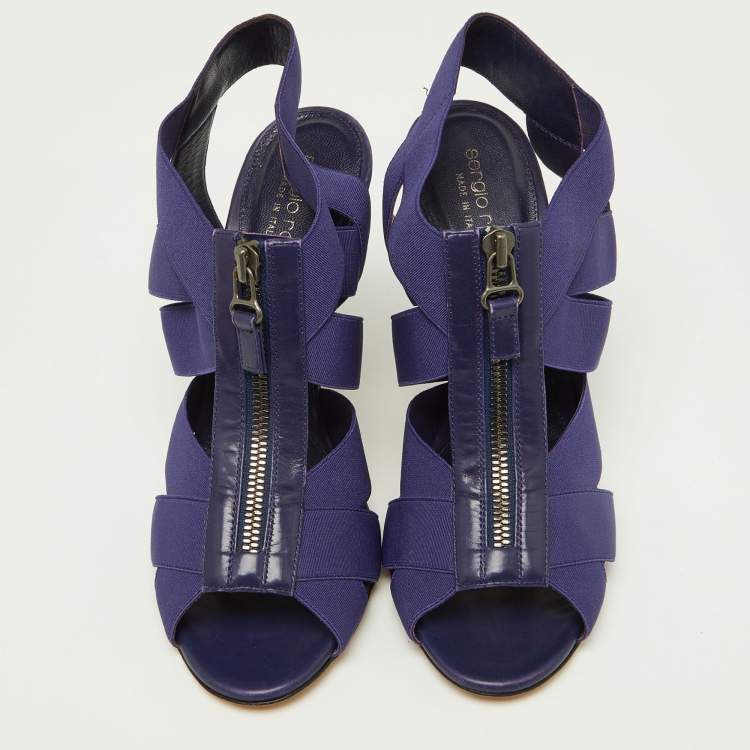 Pre Owned Sergio Rossi Purple Elastic and Leather Strappy Slingback Sandals Size 38