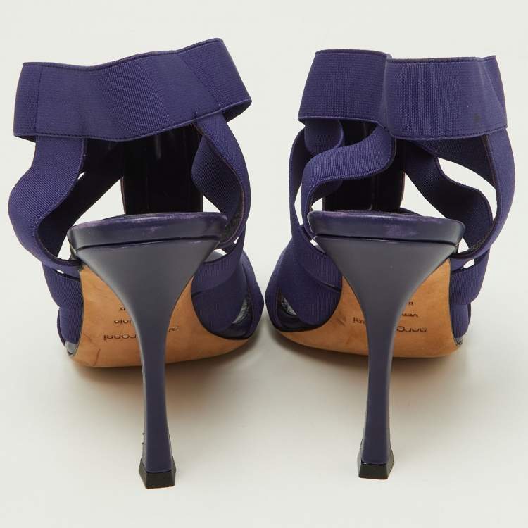 Pre Owned Sergio Rossi Purple Elastic and Leather Strappy Slingback Sandals Size 38