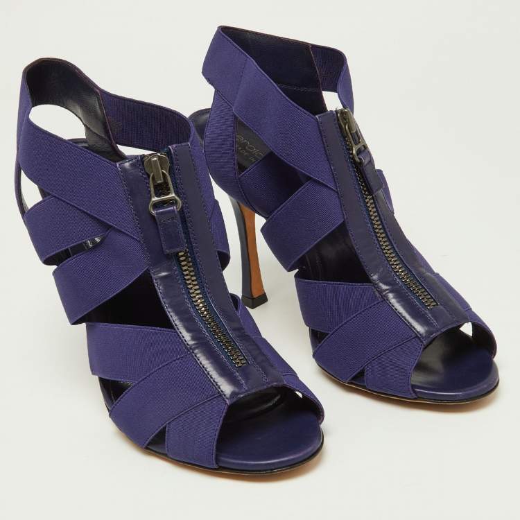 Pre Owned Sergio Rossi Purple Elastic and Leather Strappy Slingback Sandals Size 38
