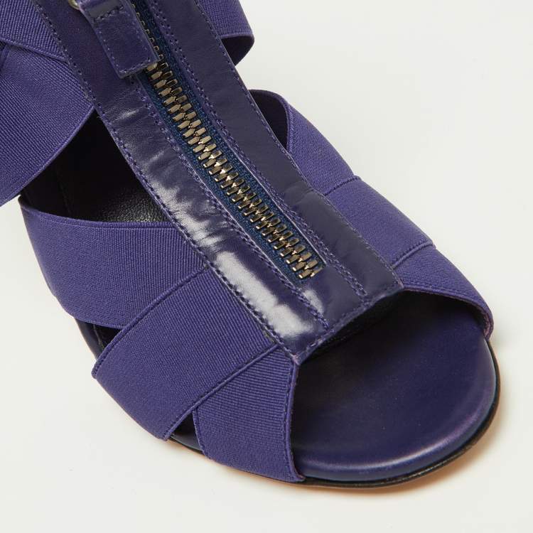 Pre Owned Sergio Rossi Purple Elastic and Leather Strappy Slingback Sandals Size 38
