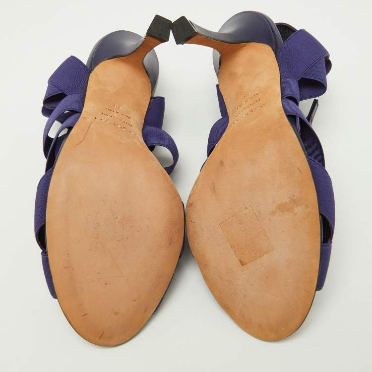 Pre Owned Sergio Rossi Purple Elastic and Leather Strappy Slingback Sandals Size 38