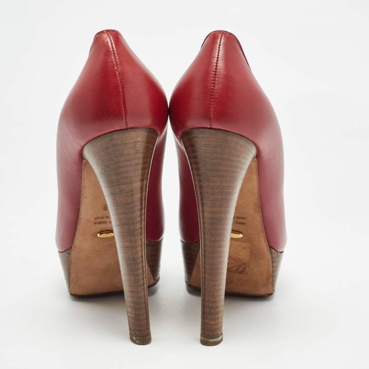 Pre Owned Sergio Rossi Red Leather Platform Pumps Size 38