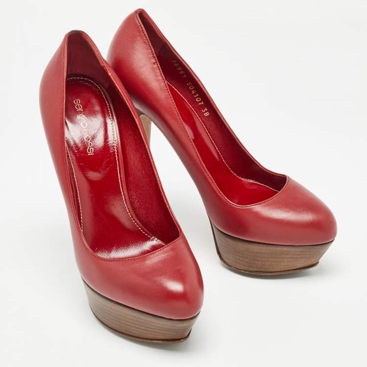 Pre Owned Sergio Rossi Red Leather Platform Pumps Size 38