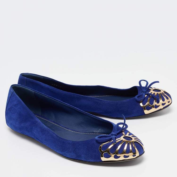 Pre Owned Sergio Rossi Blue Suede Ballet Flats Size 40