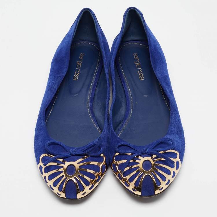 Pre Owned Sergio Rossi Blue Suede Ballet Flats Size 40