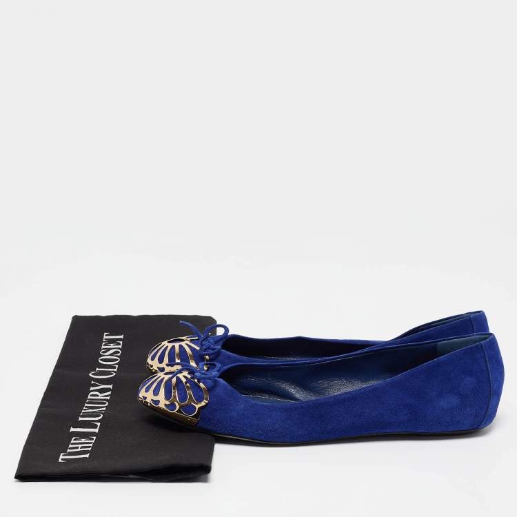 Pre Owned Sergio Rossi Blue Suede Ballet Flats Size 40