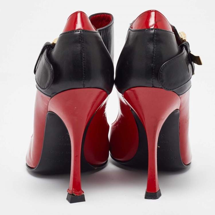 Pre Owned Sergio Rossi Red/Black Leather Buckle Ankle Cuff Pointed Toe Pumps Size 35.5