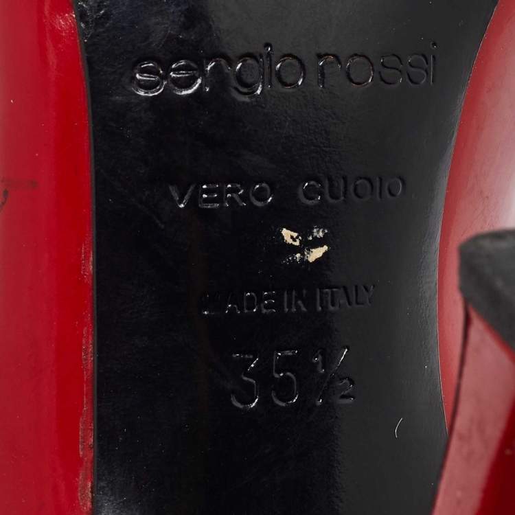 Pre Owned Sergio Rossi Red/Black Leather Buckle Ankle Cuff Pointed Toe Pumps Size 35.5