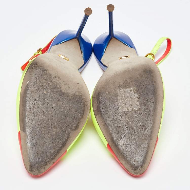 مملوكة مسبقًا Sergio Rossi Tri Color Leather Slingback Pumps Size 40