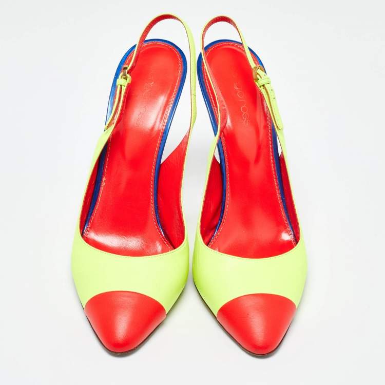 مملوكة مسبقًا Sergio Rossi Tri Color Leather Slingback Pumps Size 40