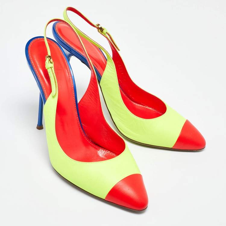 مملوكة مسبقًا Sergio Rossi Tri Color Leather Slingback Pumps Size 40