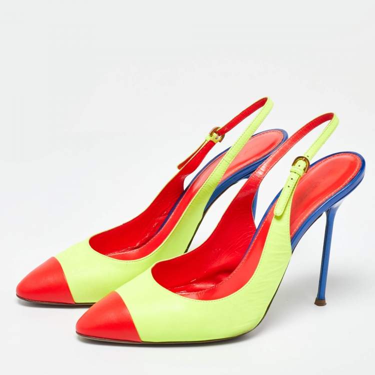 مملوكة مسبقًا Sergio Rossi Tri Color Leather Slingback Pumps Size 40