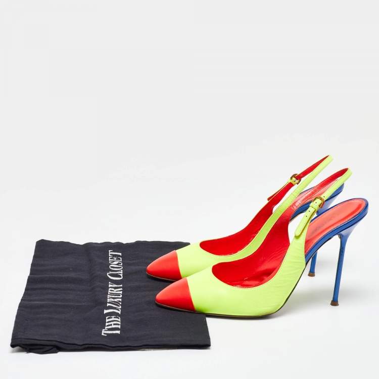 مملوكة مسبقًا Sergio Rossi Tri Color Leather Slingback Pumps Size 40