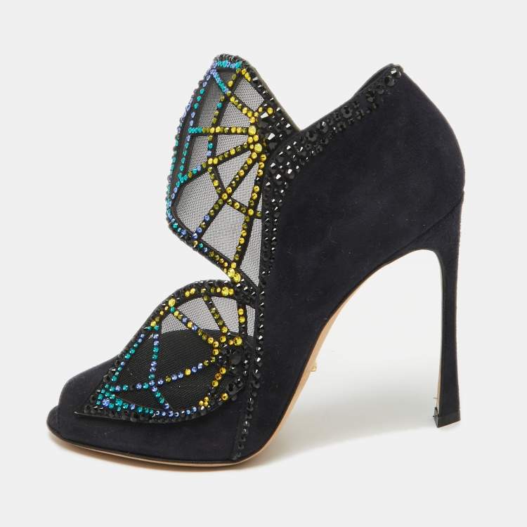 Pre Owned Sergio Rossi Navy Blue Suede Royal Strass Crystals Pumps Size 37