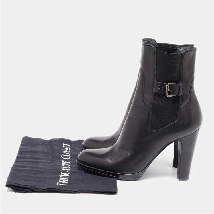 Pre Owned Sergio Rossi Black Leather Buckle Detail Ankle Boots Size 40