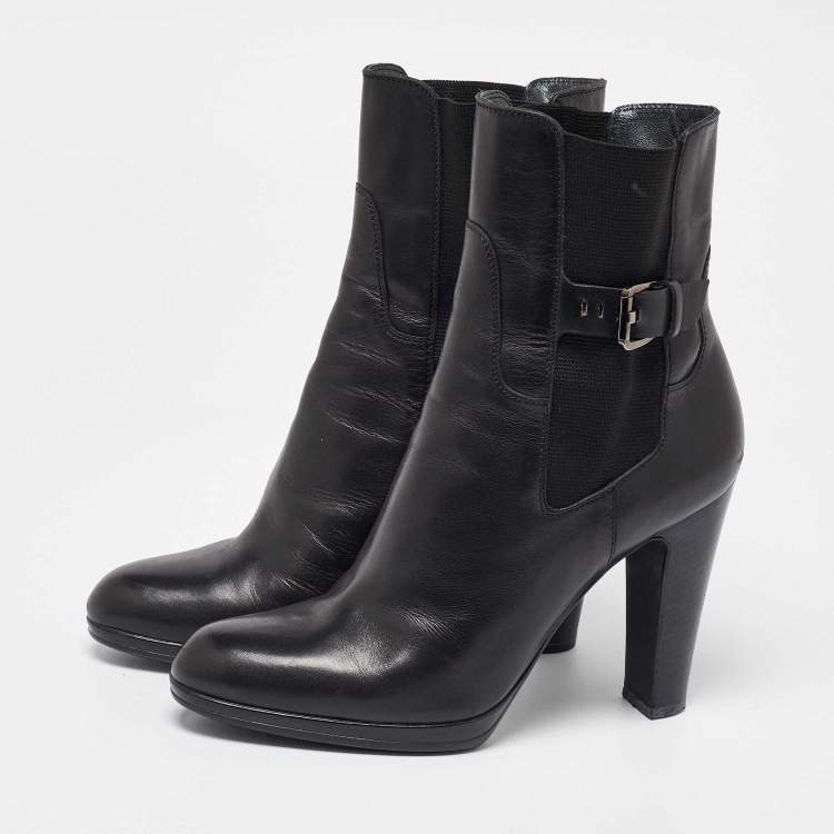 Pre Owned Sergio Rossi Black Leather Buckle Detail Ankle Boots Size 40