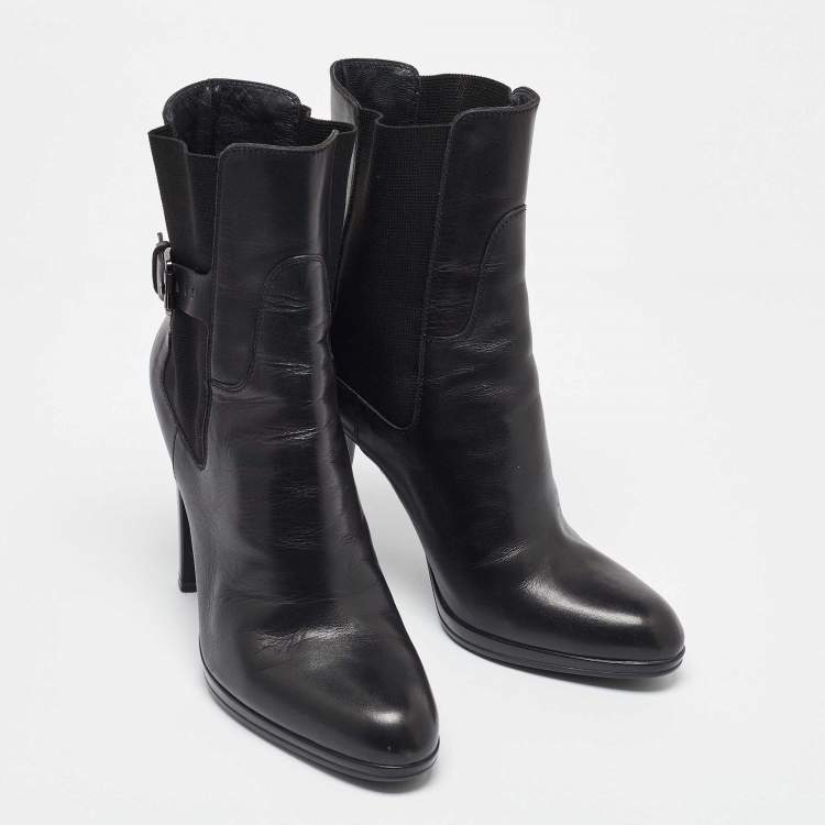 Pre Owned Sergio Rossi Black Leather Buckle Detail Ankle Boots Size 40