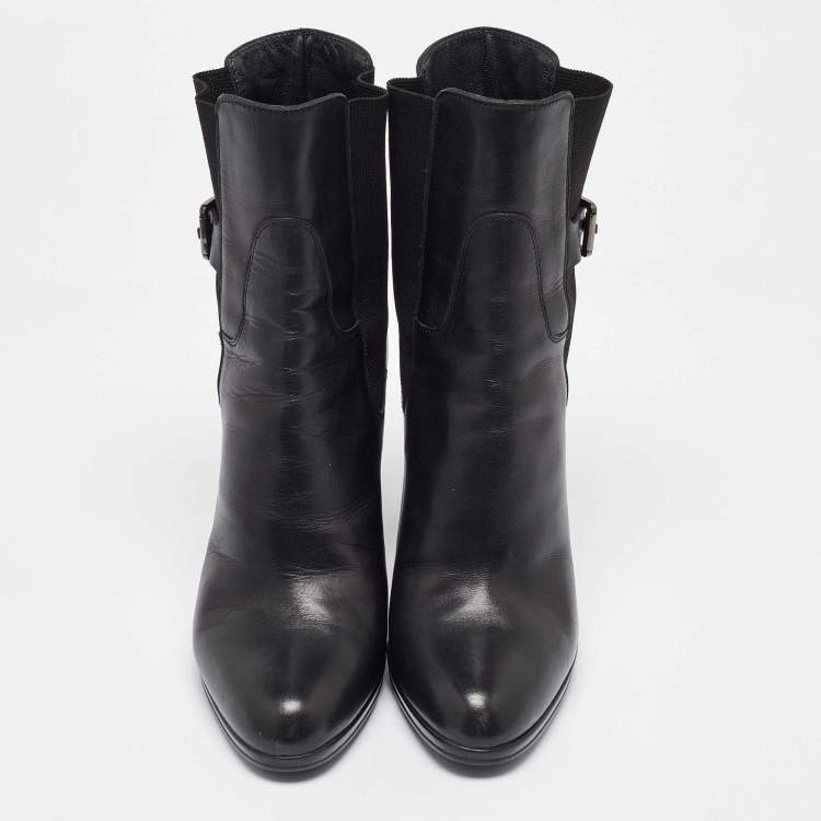 Pre Owned Sergio Rossi Black Leather Buckle Detail Ankle Boots Size 40
