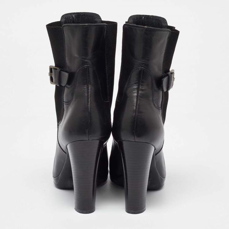Pre Owned Sergio Rossi Black Leather Buckle Detail Ankle Boots Size 40
