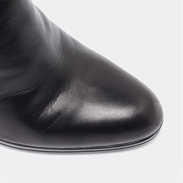 Pre Owned Sergio Rossi Black Leather Buckle Detail Ankle Boots Size 40
