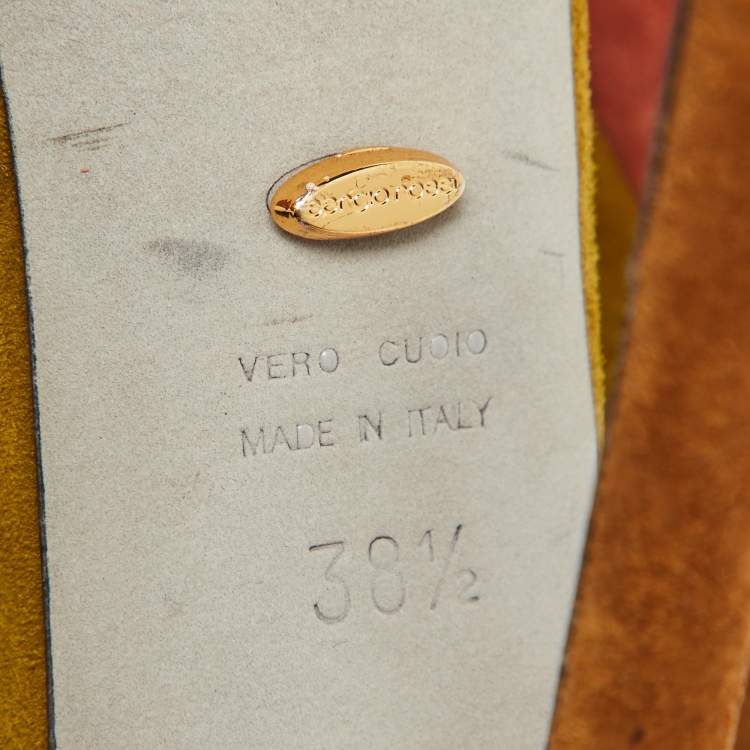 Pre Owned Sergio Rossi Tri Color Suede Platform Ankle Strap Sandals Size 38.5