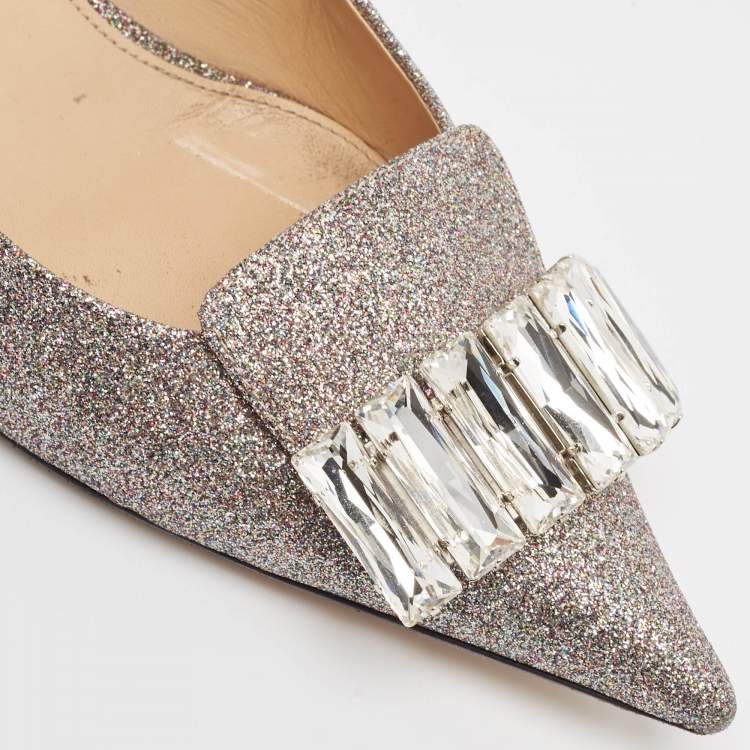 Pre Owned Sergio Rossi Metallic Glitter Crystal Embellished Pointed Toe Pumps 40