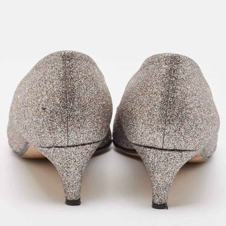 Pre Owned Sergio Rossi Metallic Glitter Crystal Embellished Pointed Toe Pumps 40