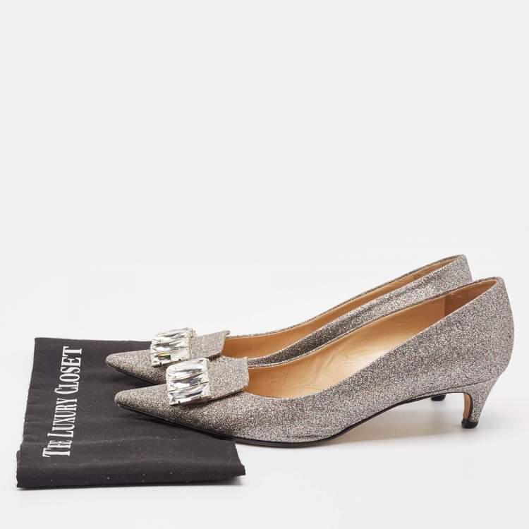 Pre Owned Sergio Rossi Metallic Glitter Crystal Embellished Pointed Toe Pumps 40