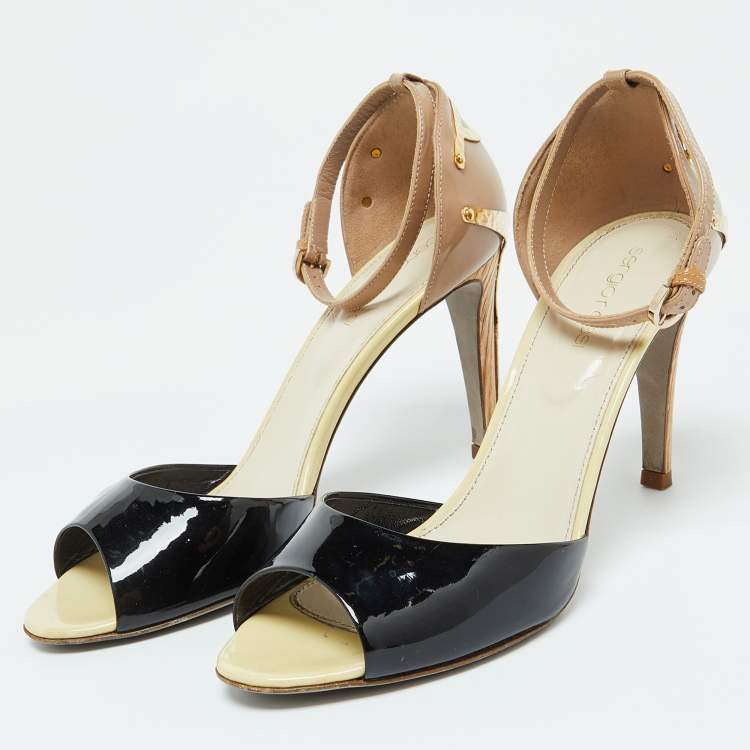 Pre Owned Sergio Rossi Multicolor Patent Leather Ankle Strap Sandals Size 38.5