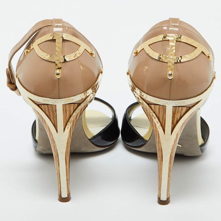 Pre Owned Sergio Rossi Multicolor Patent Leather Ankle Strap Sandals Size 38.5
